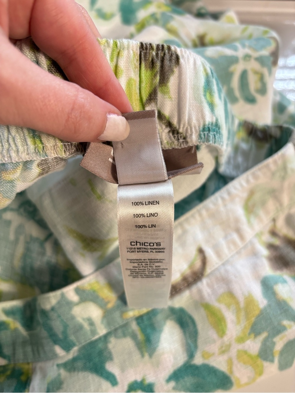 Chico’s blue green floral botanical garden print summer linen pull on pants M - Picture 11 of 11